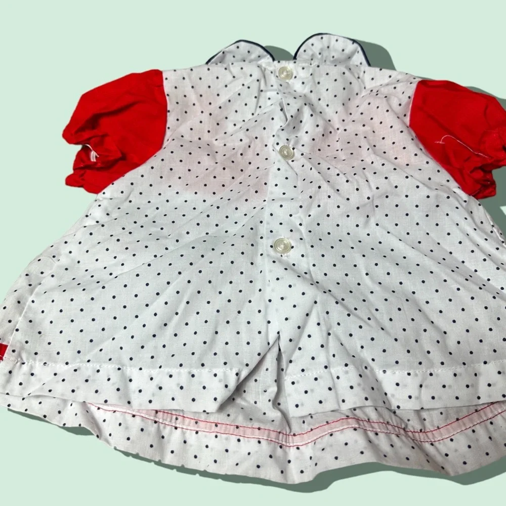 Vintage Baby Cotton Candy Red White Blue Two Piece Set Polka Dot Rose Detail